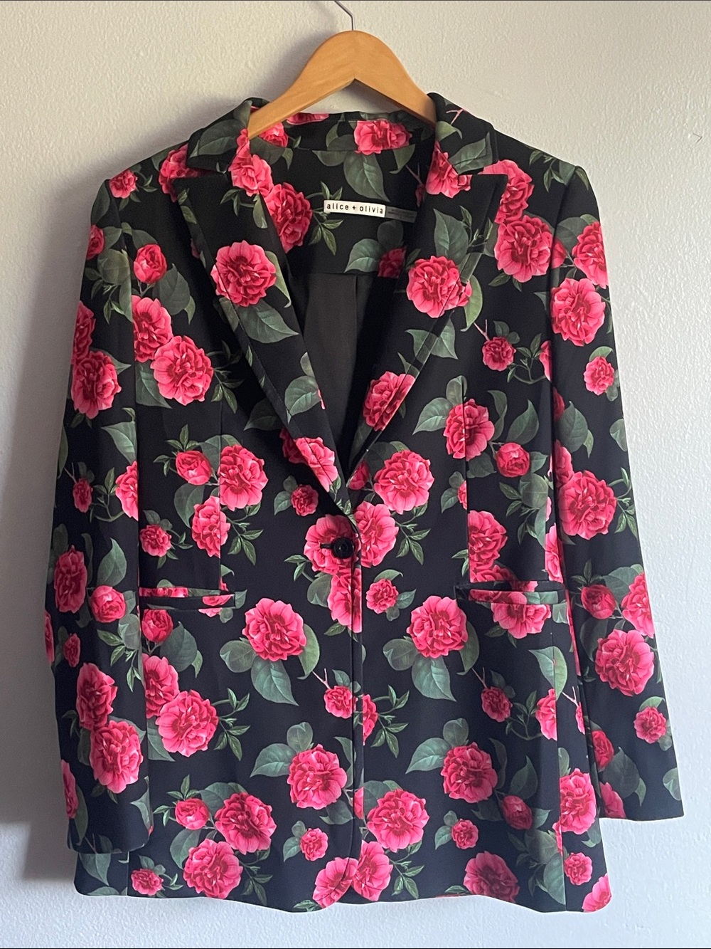 Alice + Olivia Breann Long Fitted Blazer in Cheri Floral Size 8